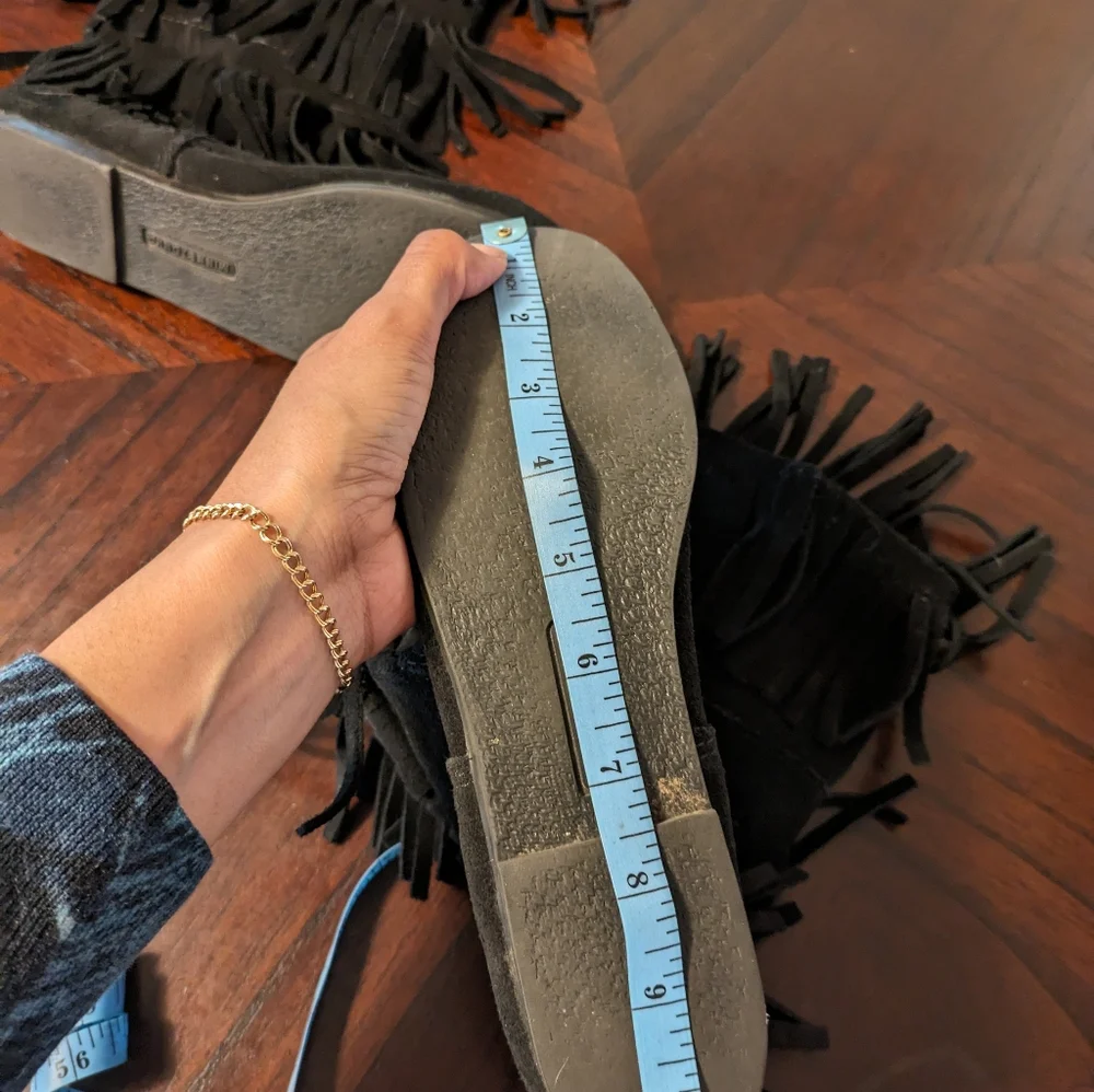 Fringe black suede tall boots 9 - Picture 7 of 8